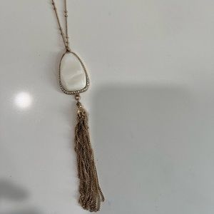 Long gold and white layering necklace